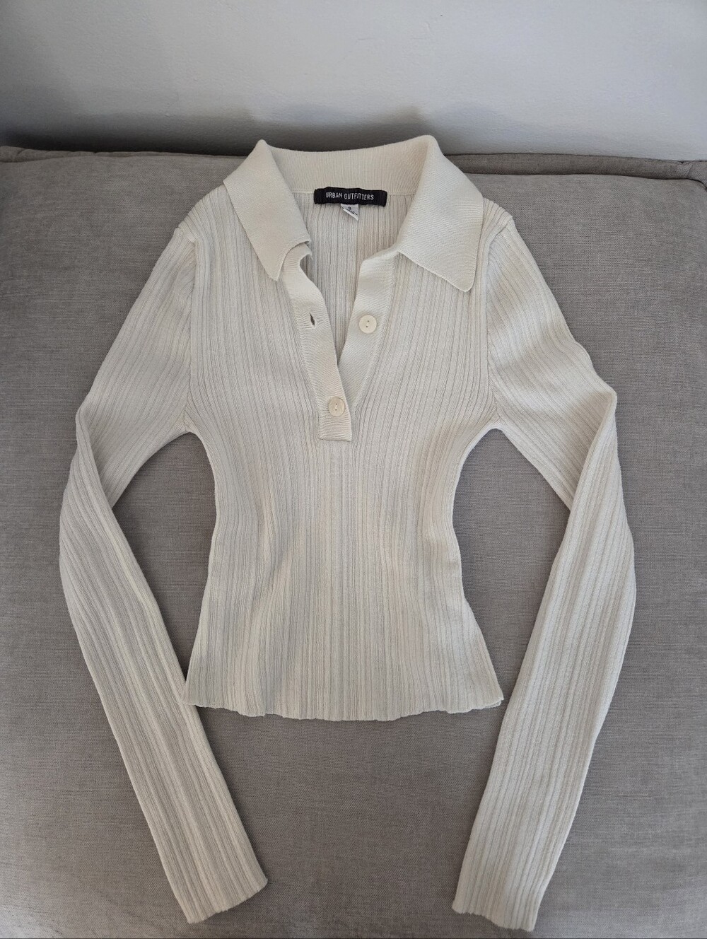 urban outfitters ribbed slim fit collared button long sleeve